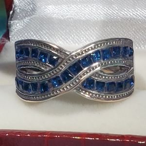 Heavy 925 SS Sapphire Simulated Crossover Ring